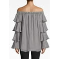 thumbnail image 3 of Nicole Miller Artelier LIGHT GREY Off The Shoulder Ruffle Blouse, US Petite, 3 of 3