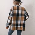thumbnail image 3 of Women's 2025 Fall Clothes Plaid Shacket Jacket Long Sleeve Button Down Flannel Shirts Fashion JacketCoffee 3XL, 3 of 5