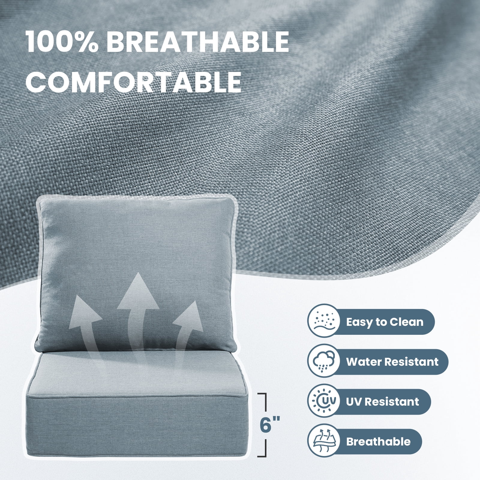 Jentlehouse Outdoor Deep Seat Cushion 24" X 24" X 6" for Patio Furniture,Outdoor Chair Cushions Water & Fade Resistant Patio Furniture Cushions for Wicker Chair, Sofa, Couch, Baby Blue (Set of 4)