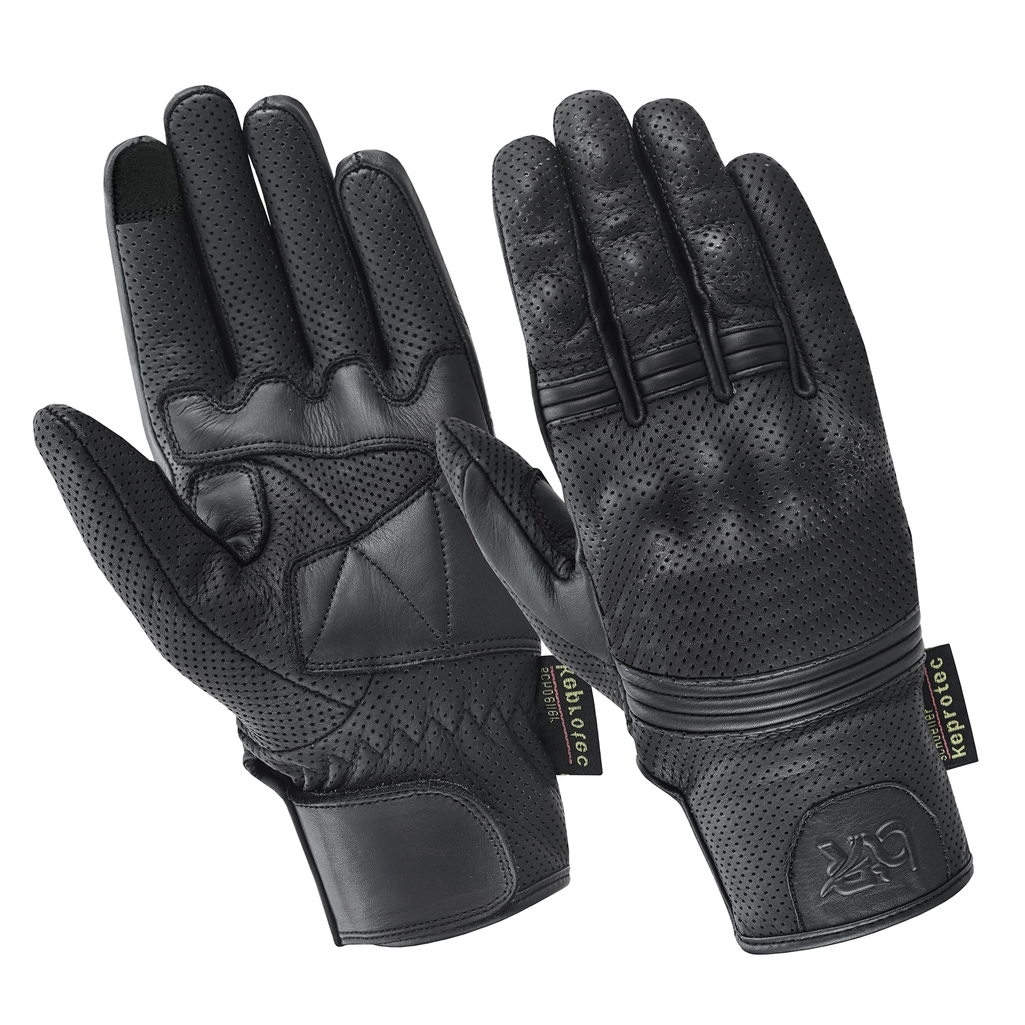 Motorcycle Gloves Touch Screen Perforated Cowhide Dry Drum Aniline Leather Knuckle Protection Motocross Gloves Black-M