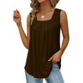 thumbnail image 4 of Brown Tshirts for Women Summer Tank Tops for Women 2025 Loose Fit Pleated Square Neck Sleeveless Shirt Curved Flowy Vest Basic Cotton Tee Summer Tank Tops for Women 2025, 4 of 6