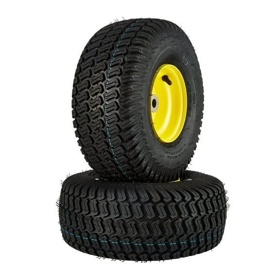 Lawn Mower Tires with Rim, 15x6-6" Tubeless Tractor Tires, 2-Pack Tire and Wheel Assembly, S-Turf Pneumatic Tires, 3" Offset Hub, 3/4" Bushing Size, 16 PCS Adapters