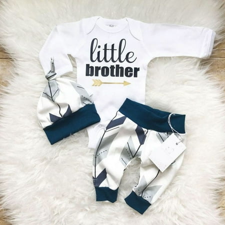 Newborn Baby Boys Infant Little Brother Romper + Long Pants Outfits Clothes Sets