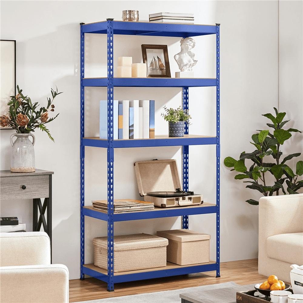 Yaheetech 3 Pieces of 5 Tiers Boltless Adjustable Metal Storage Shelving Units, Blue