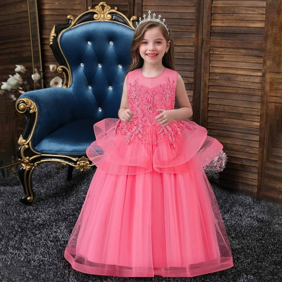 Edvintorg Children's Dress Summer Princess Dress for Girls Sleeveless Embroidery Mesh Gauze Dresses Birthday Party Kids Gift 5-14 Years