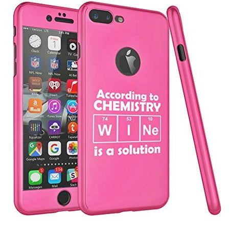 for Apple iPhone 360° Full Body Thin Slim Hard Case Cover + Tempered Glass Screen Protector According to Chemistry Wine is A Solution Funny Geek Nerd (Hot Pink, for Apple iPhone 7 / iPhone 8)