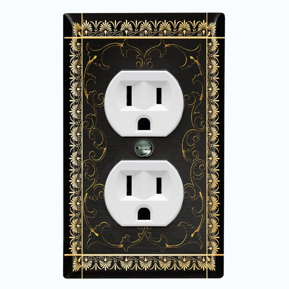 Metal Light Switch Plate Cover Elegant Victorian Floral Frame Black FRA074