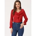 thumbnail image 2 of Blusa de Gasa Allegra K Cuello En V con Volantes Rojo M, 2 of 5