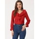 thumbnail image 2 of Blusa de Gasa Allegra K Cuello En V con Volantes Rojo M, 2 of 5