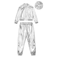 thumbnail image 3 of YONGHS Kids Dance Outfit Tracksuit Girls Boys Jacket Coat and Jooger Sweatpants Hair Tie Set Silver 10, 3 of 7