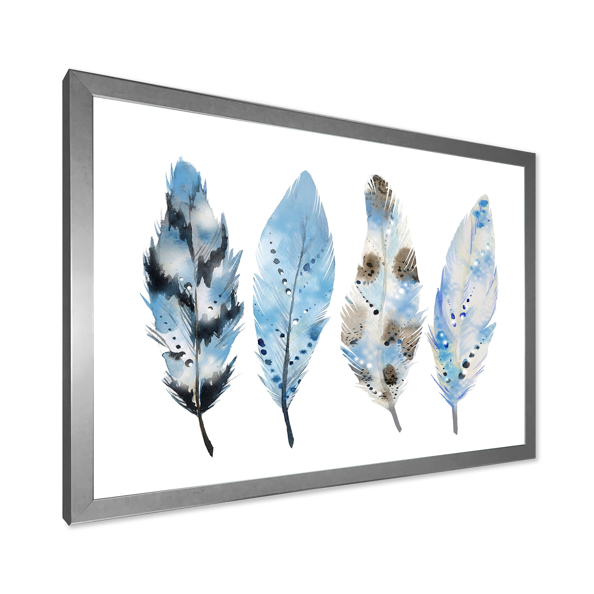 Designart 'Abstract Blue Boho Feathers I' Bohemian & Eclectic Framed Art Print