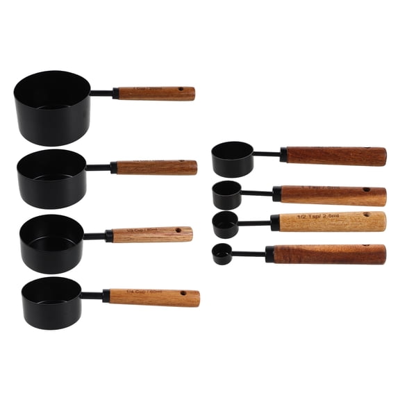 Hemobllo 8-Piece Stainless Steel Measuring Cups Set with Black Wood Handles for Precise Cooking and Baking Measurements