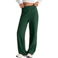 thumbnail image 3 of Womens High Waist Button Stretchy Pants Straight Leg Office Dress Pant Casual Trousers with Pocket Dark Green S, 3 of 8