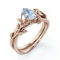 thumbnail image 4 of JeenMata Prong Setting 1 Carat Teardrop Created Aquamarine Leaf Pattern Bridal Ring Set in 18K Rose Gold Plating over Silver, 4 of 6