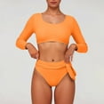 thumbnail image 2 of Huowey Womens Swimsuits Crop Tops High Waisted Bikini Set Rash Guard Bathingsuit Long Sleeve Swimwear Boho Bathing Suit Honeymoon Cruise Trendy Wear, 2 of 5