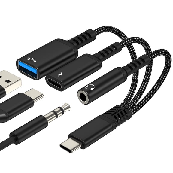 USB C to 3.5mm Audio Adapter Aux Headphone for iPhone 17 16 Jack Splitter Cable Type C for Apple Cord Charger Dongle USB 3.0 OTG Dual Charging for iPad Car Adaptor Macbook Compatible for Samsung