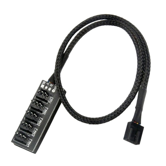 Divisor de concentrador de ventilador PWM, 5 vías, 4 piezas, negro, 40cm/15,7 pulgadas, adaptador , Cable de alimentación, Cable para enfriador Hugo Divisor de concentrador de ventilador PWM