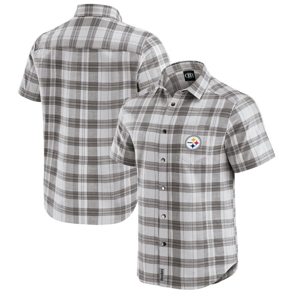 Men's Darius Rucker Collection by Fanatics Gray Pittsburgh Steelers Team Plaid Short Sleeve Full-Snap Shirt