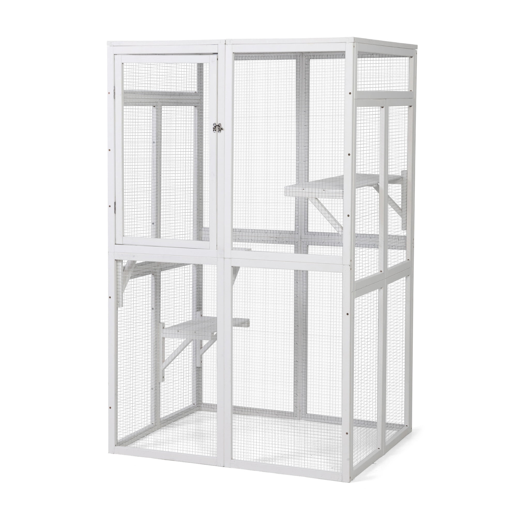 Imerelez Wooden Cat Catio, Outdoor Cat Enclosure, Cat House with Platforms, Sunshine Board, Hammock, Door, Kitten Cage Condo, White