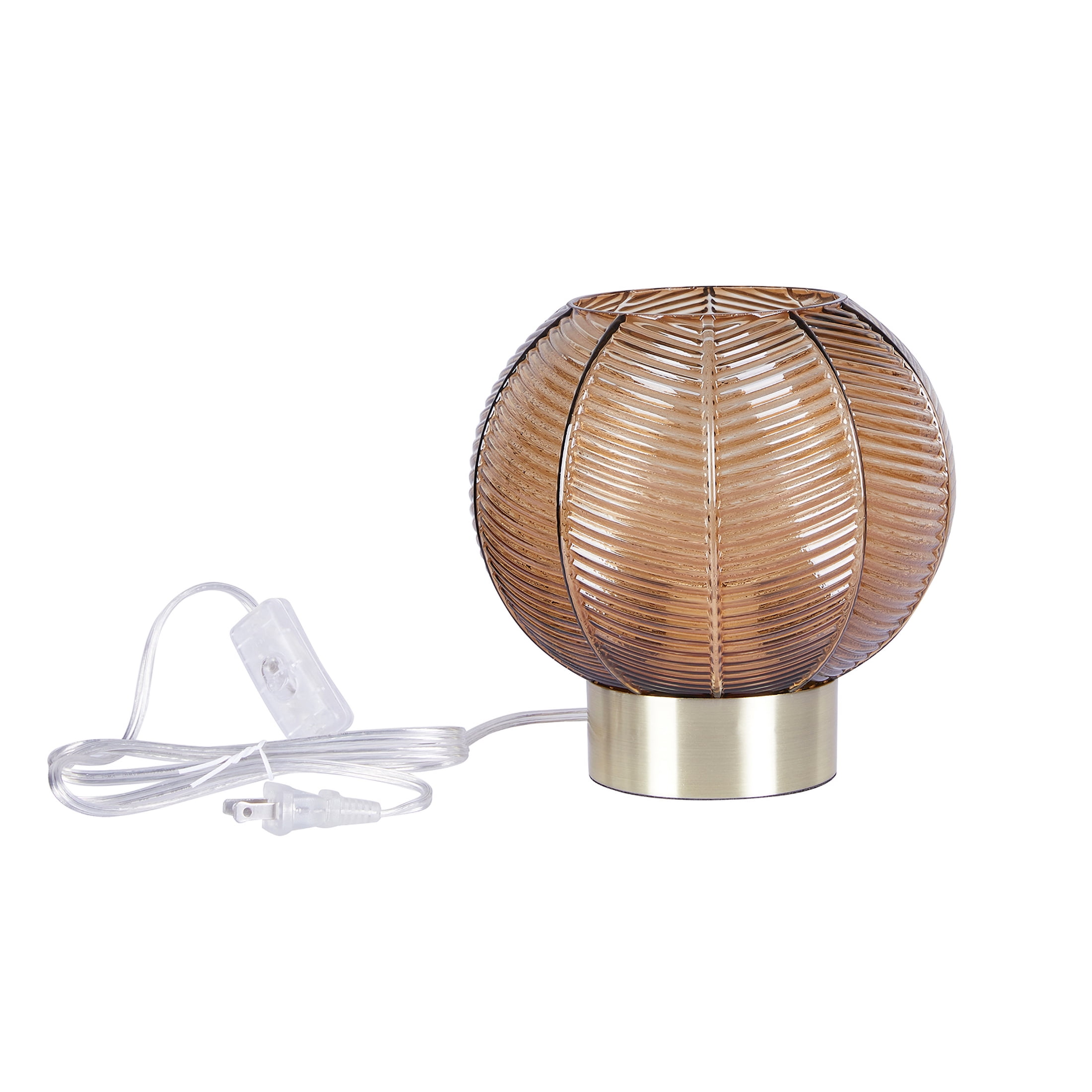 (2 pack) Beautiful by Drew Barrymore 8" Gold Base Table Lamp with Ribbed Glass Shade