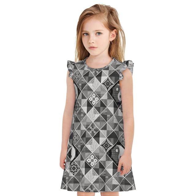 Balery Yin Yang With Black And White Camisón de princesa para niñas, pijama de algodón con mangas abullonadas, suave y bonito.-Medium