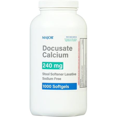 Major Docusate Calcium 240mg Stool Softener Laxative Sodium Free - 1000 Softgels