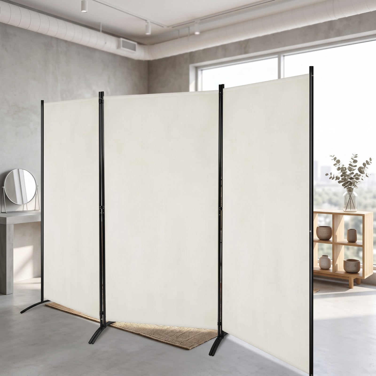 ALPULON 3-Panel Room Divider Folding Privacy Screen, 6 FT Freestanding Partition Panel Screen with Durable Hinges and Steel Base for Office, Bedroom, Home Decor, White