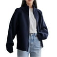 thumbnail image 4 of Womens Knit Sweater Full-zip Jacket Double Zippers High Neck Loose Long Sleeve Fall Outerwear Sweaters Coat (Free Size, Navy), 4 of 7