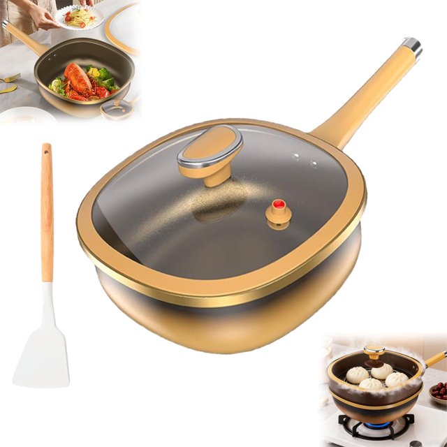 Titanium Ceramic Pan, 12in Titanium Alloy Non-Stick Pot With Lid, With Ergonomic Stay-Cool Handles, Multi-Purpose Deep Saute Titanium Frying Pan, For Cooking, Frying, Baking (With lid)