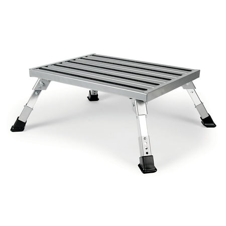 Camco Folding Aluminum Step Stool Platform, Adjustable Height for RV and Trailer, Silver