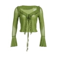 thumbnail image 2 of Lucakuins Mujeres Crop Tops Tie Front Cardigan Sheer Mesh Ruffles Blusa Verano Streetwear Clubwear Lucakuins moda, 2 of 9