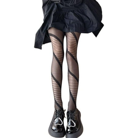 

TINYSOME Women Ultra-Thin Silky Pantyhose Harajuku Irregular Spiral Striped Patterned Sheer Tights Stretchy Bottoming Stockings