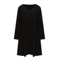 thumbnail image 4 of Yyeselk Womens Long Sleeve Casual Dresses V Neck Loose Solid Color Ruched Comfy Swing Empire Waist Ruffle Hem Flowy Knee Length Dress Black XL, 4 of 6