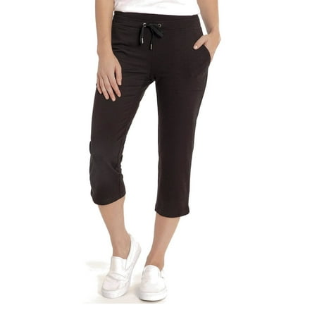 Eddie Bauer Women's Stretch Soft Cotton Blend Elastic Waistband Capri Pants (Black, S)