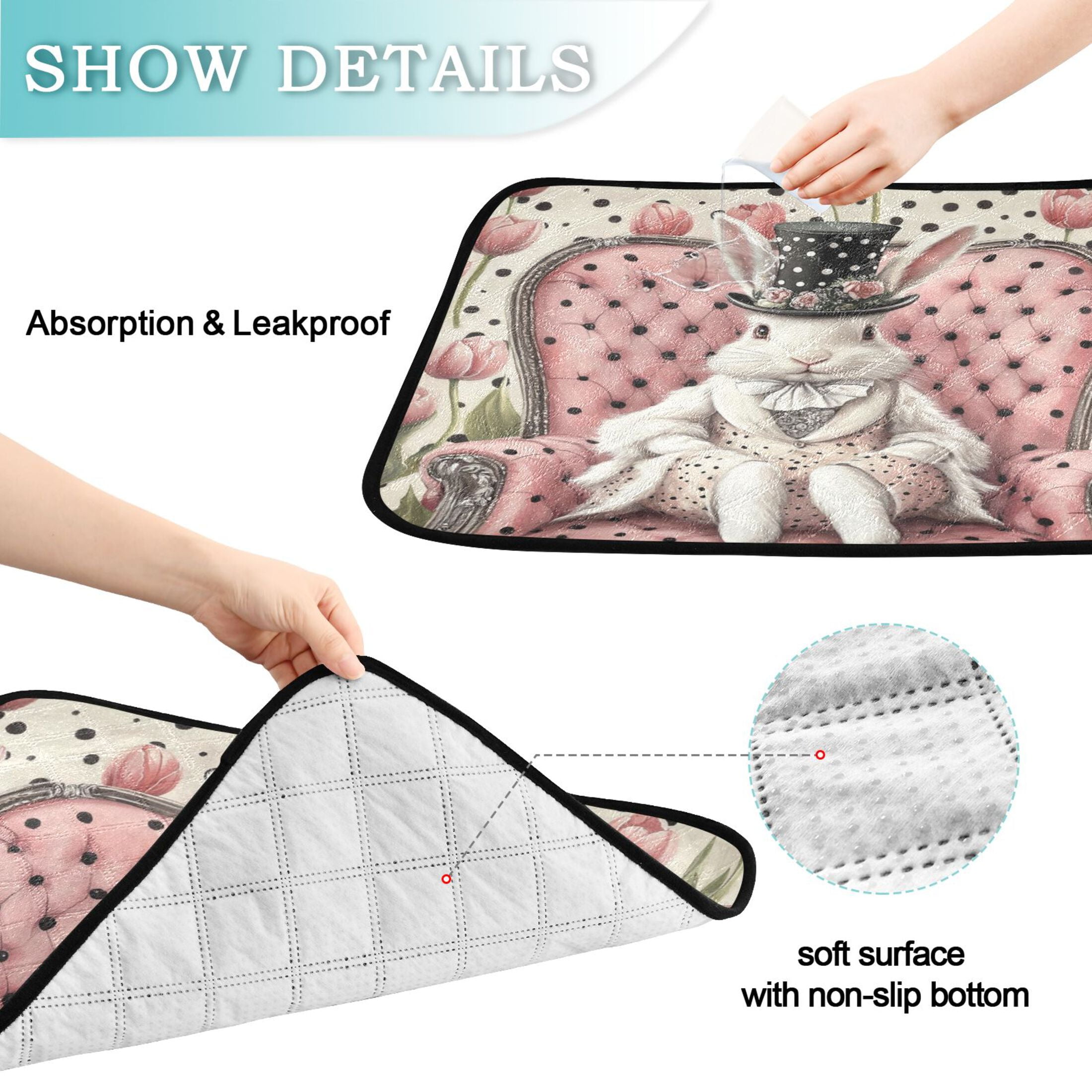 Qxltty Gentleman White Rabbit Cat litter Pads Pet Set of 2 Diaper Mats Center Anti-leakage Layer Absorbent Soft and Comfortable