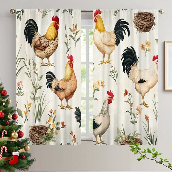 1pc Country Style Rooster Botanical Curtain, Charming Decorative Curtain for Kitchen Cabinet Window, Warm Home Decor, Thanksgiving & Christmas Gifts