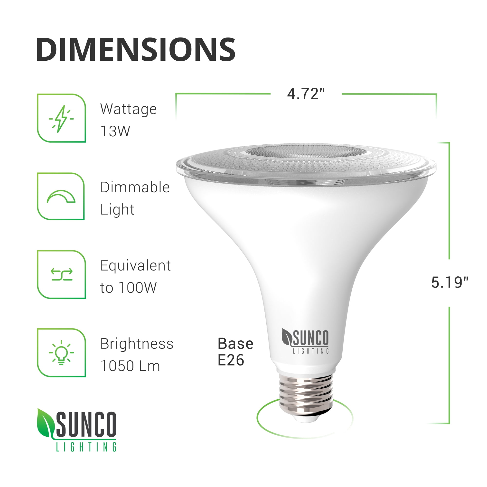 Sunco Lighting 6 Pack PAR38 LED Bulb 13W=100W, 4000k Cool White, 1050 LM, Dimmable Flood Light, Indoor/Outdoor, Accent, Highlight - UL & Energy Star Listed