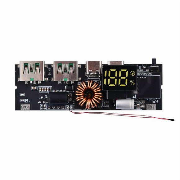 Banco de Energía Móvil con Carga Rápida USB PD Dual LED, 5A, Tipo C, USB, Módulo de Carga 18650, Protección de Temperatura, 3S, 65 W