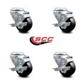 thumbnail image 2 of 3 Inch Hard Rubber Wheel Swivel Bolt Hole Caster Set with Brake Service Caster, 2 of 2