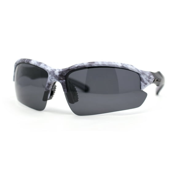 Polarized Xloop Camo Print Wrap Half Rim Baseball Sport Plastic Sunglasses Purple Grey