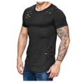 thumbnail image 2 of EQWLJWE Mens Fashion T-Shirts Men's Solid Short Sleeves With Holes In Summer Fashion Comfortable Blouse Top, 2 of 5