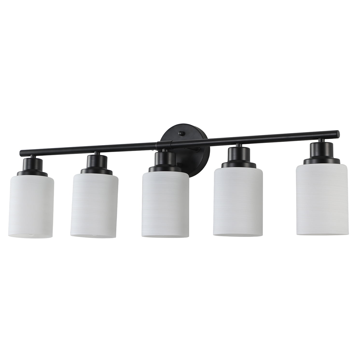 5-Light Black Bathroom Vanity Light with Frosted Glass Shades, Wall Mounted Mirror Lighting for Bathroom or Bedroom, E26 Socket (Bulbs Not Included)