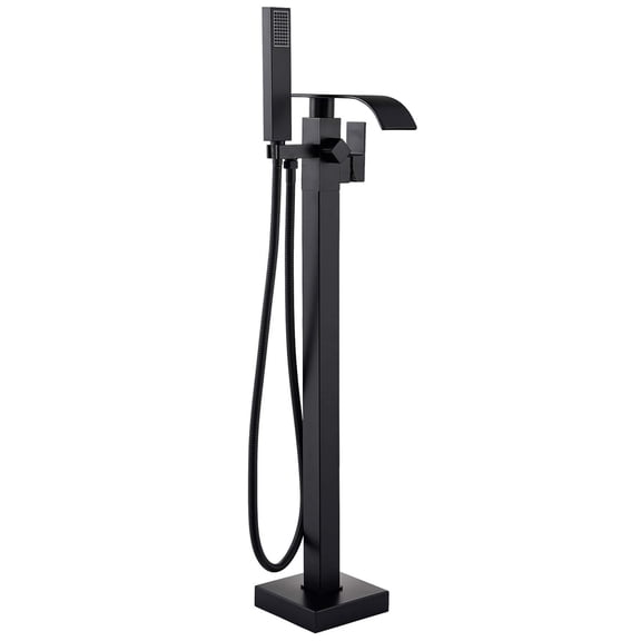 Zovajonia Matte Black Free Standing Tub Filler, Brass Floor Mounted Faucet with Hand Shower