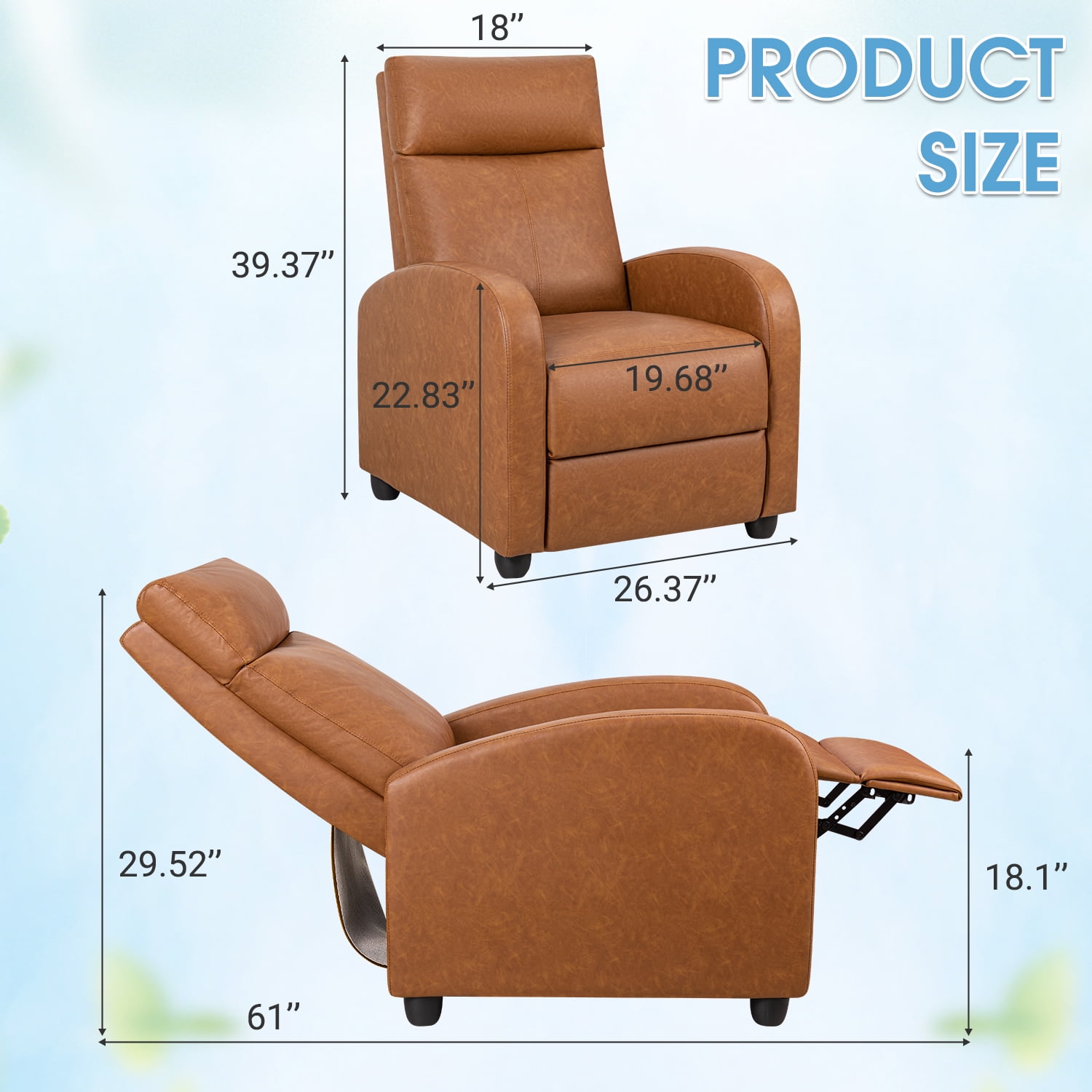 Homall Recliner Chair Padded Seat Pu Leather for Living Room Single Sofa Recliner Modern Recliner Seat Club Chair Home Theater Seating, Khaki