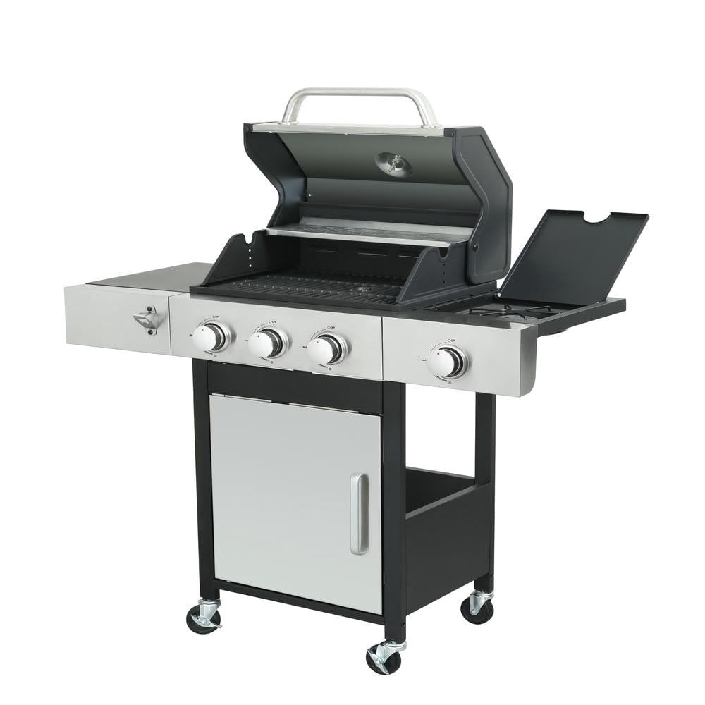 Barara King BBQ Grill, Outdoor Camping Grill,3-Burner Propane Gas BBQ Grill with Side Burner, 37230BTU Output With Enameled Cast Iron Cooking Grids