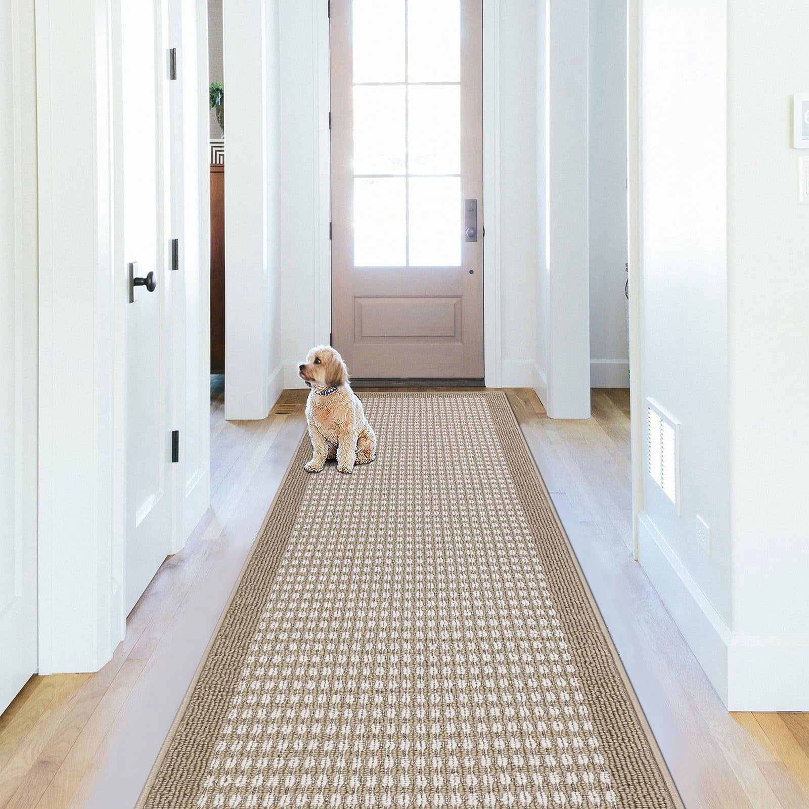 Findosom 2'x6' Hallway Runner Rug Non Slip Entryway Mat with Rubber Backing,Heavy-duty Durable Entryway Floor Mat Machine Washable Doormat,Laundry Runner Rug for Garage Kitchen,Beige
