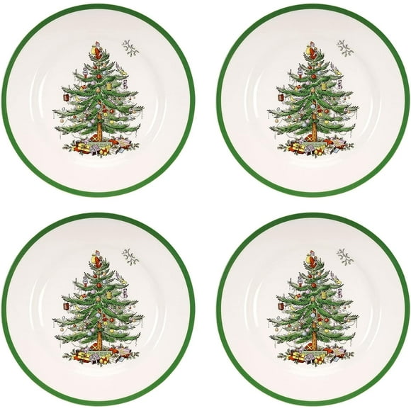 Spode Christmas Tree Dinner Plate | Set of 4 Dinner, Salad, Pasta, and Appetizer Plates 10.5 Inch | Made of Fine Earthenware | Microwave and Dishwasher Safe