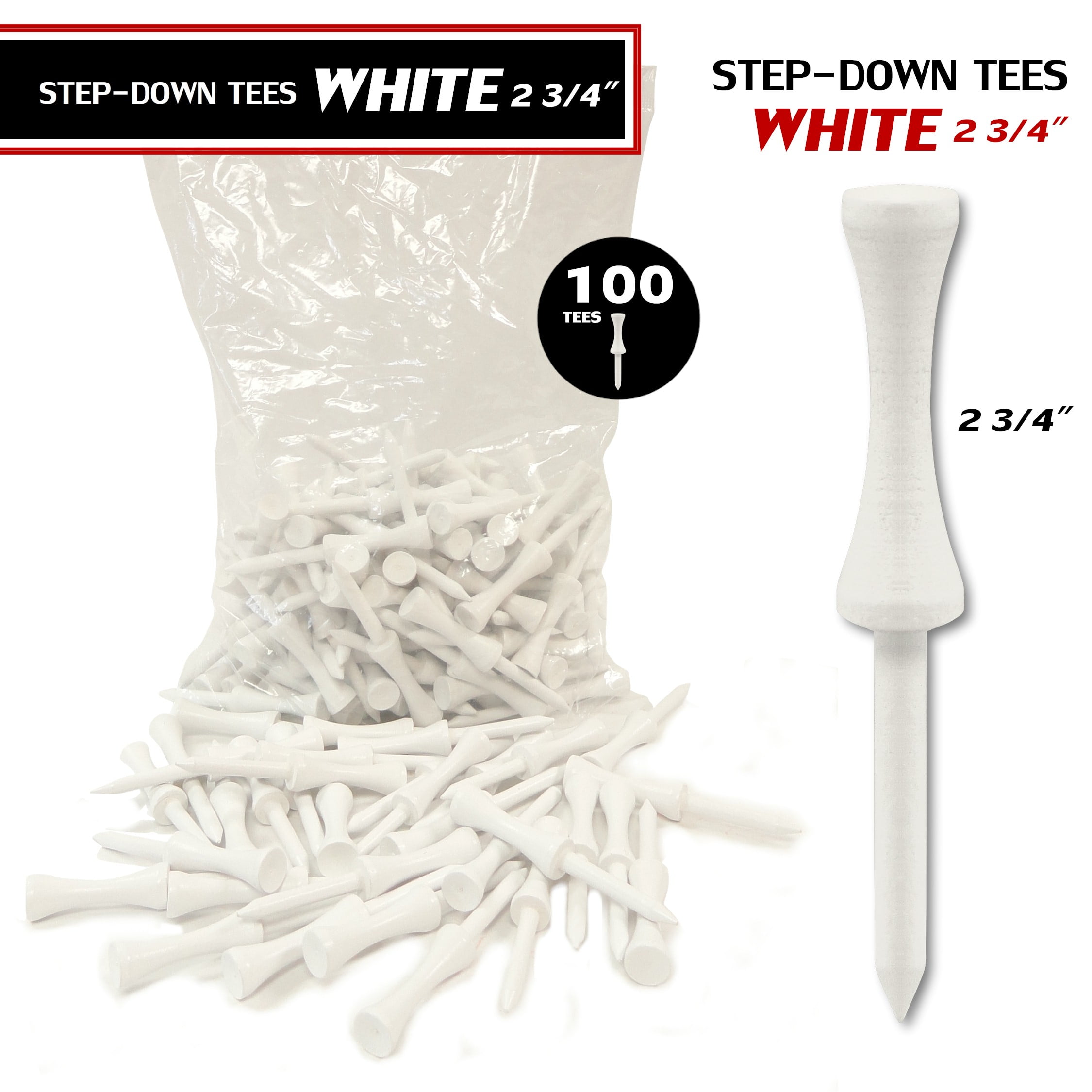 100 Pack Premium Wood Golf Tees "Step Tees" (available in various
