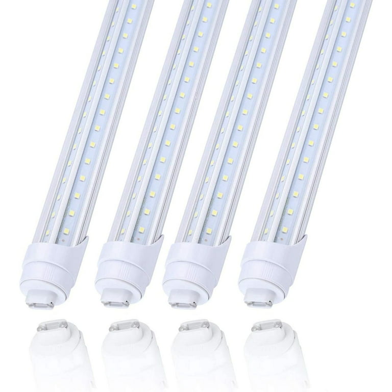 R17d 8 Foot V Shaped Led Tube HO Light Bulbs Rotatable 2 Pin Base 4Pack  Dual-Ended Power,65W,150W Fluorescent Lamp Replacement Shop Lights, Cold  White 6000K, 7800LM,Clear Cover, AC 90-277V 