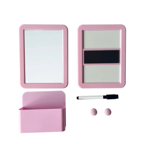 Magnetic Whiteboard with Pen Holder & Mirror - Pink Cabinet Organizer for Home, Office & Dorm